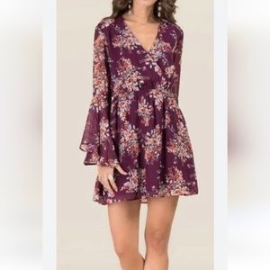 Francesca's Plum floral dress with bell sleeves